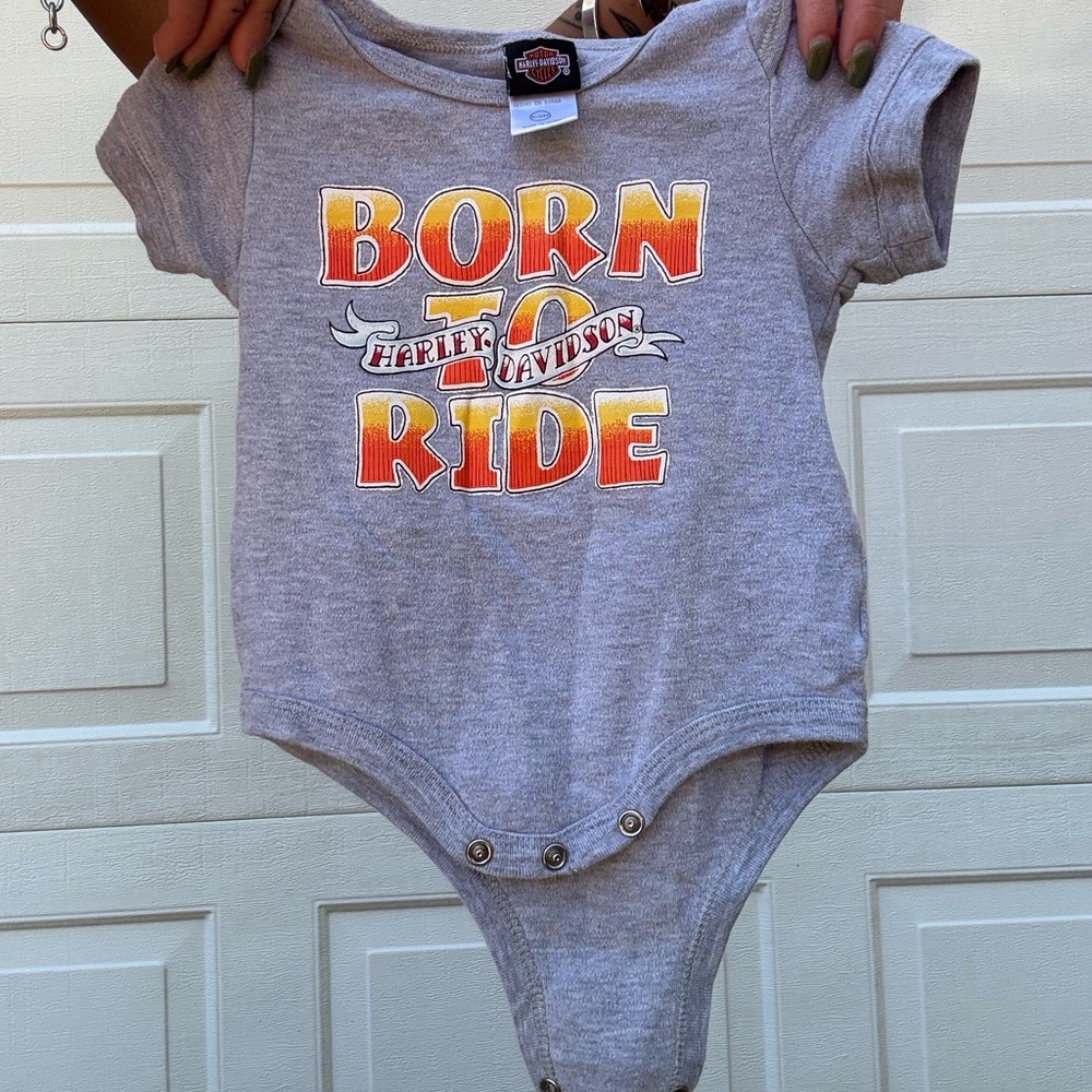 Harley Davidson Born To Rise Gray Onesie Sz 6-9 mo